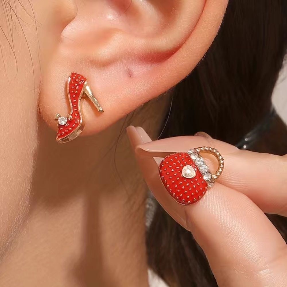 ✨🆕✨ Darling 14K Gold Plated High Heels 👠 Cute Bag 💼 Earrings✨ in Red & Green✨